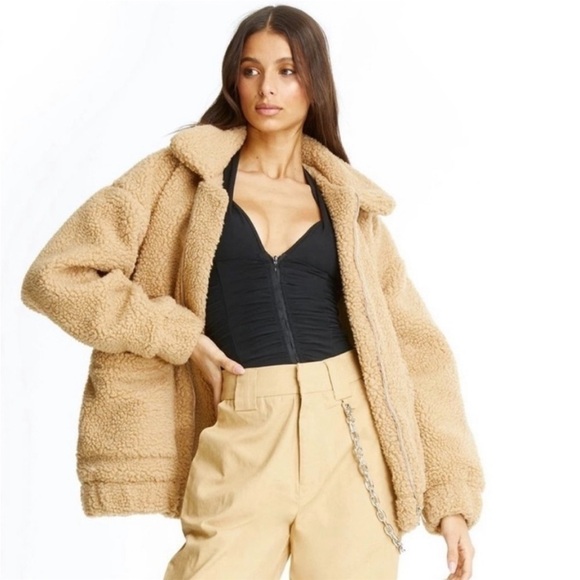 I.AM.GIA Pixie Teddy Tan Oversized Sherpa Coat Women’s Medium - Picture 2 of 15